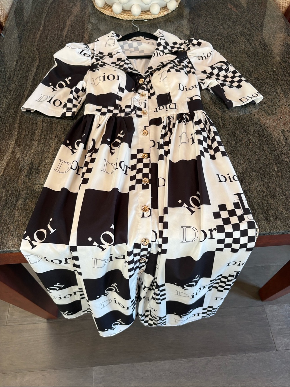 Black & White Logo Button-Up Kids Pajama Dress